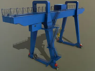 PBR Double Girder Gantry Crane V1 - Blue Low-poly 3D model