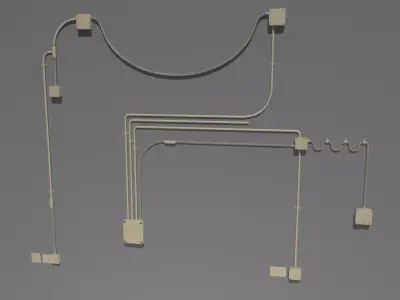 Yellow electric wall wires set Low-poly 3D model