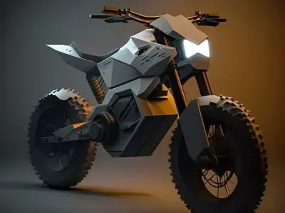 Futuristic Electric Motorcycle Off-Road Concept Bike Wide Tires Low-poly 3D model