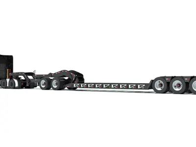 Heavy Truck with Lowboy Trailer 3D model buy