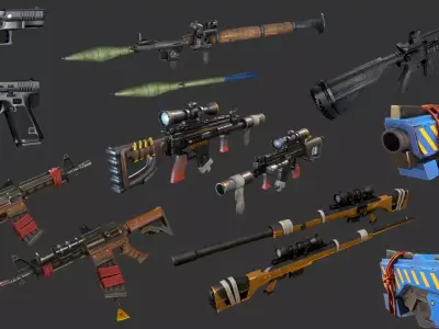  Weapons PBR Collection Low-poly 3D model