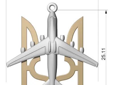 Pendant Ukrainian coat of arms with aircraft AN- 225 3D print model