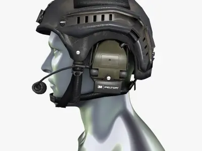 Tactical Headset Military Helmet Low Poly Low-poly 3D model