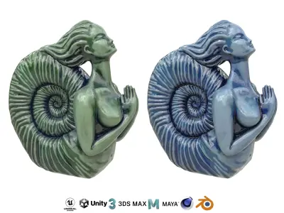 Siren Porcelain statues Low-poly 3D model