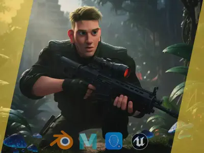 Character in military uniform artistic realism Low-poly 3D model