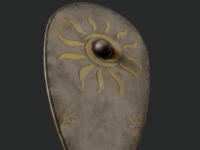 Slavic kite leather shield-painted yellow Sun symbol Low-poly 3D model