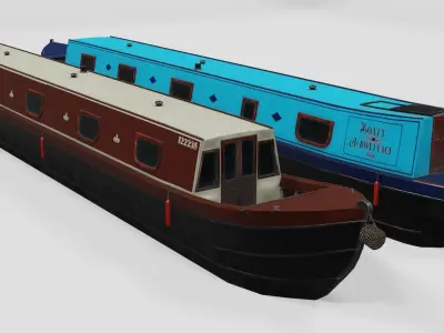 Narrowboat low poly two narrowboats Low-poly 3D model