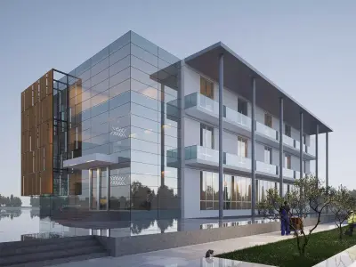modern realistic building Low-poly 3D model