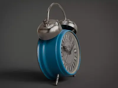 Blue Vintage Alarm Clock Low-poly 3D model