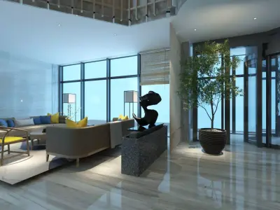 Two-Story Lobby and Lounge Interior 3D model