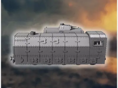 German armored train set with Panzer III turret - World War Two  3D print model