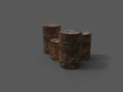 Barrels three metal Free low-poly 3D model