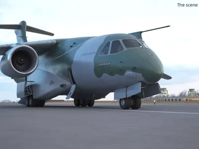 Embraer C 390 Millennium Military Aircraft Camo Rigged 3D model purchase