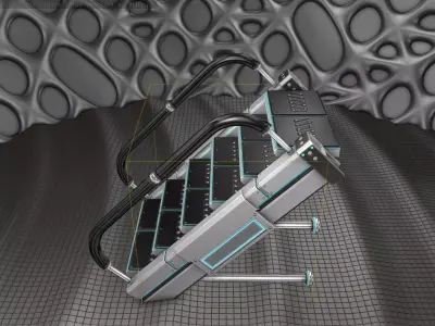 Sci-Fi Stairs - 5 - Silver Blue Neon Light Version  Low-poly 3D model