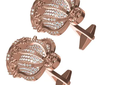 The King Crown Diamond Cufflink 3D print model