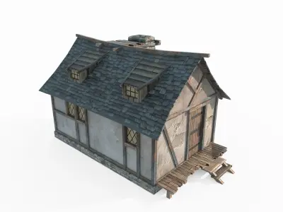 Hand drawn style medieval houses 3D model