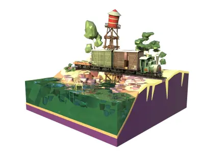 Locomotive cartoon Low-poly 3D model