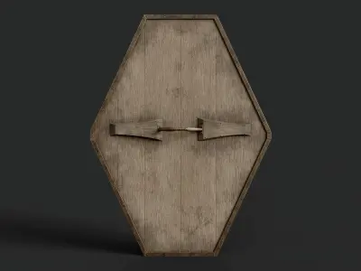 Slavic diamond-shaped shield painted orange with deer symbol Low-poly 3D model
