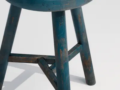 Old Wooden Tabouret Low-poly 3D model