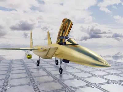 Golden F15 Fire Jet Fighter Game Ready FBX OBJ Blender Low-poly 3D model