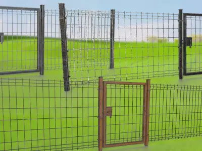 Metal gates and grating wall PBR low-poly game ready Low-poly 3D model