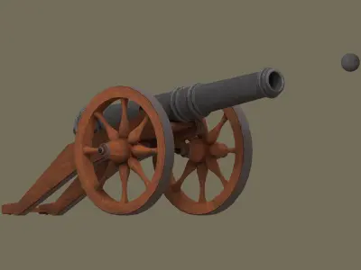 Medieval cannon Low-poly 3D model 2