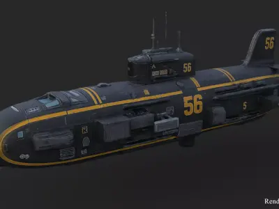 Futuristic Submarine Low-poly 3D model