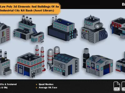 Industrial low poly kit bash Low-poly 3D model
