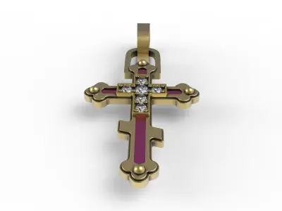 Antique Enamel and Diamond Cross Pendant 3D print model