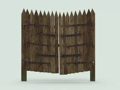  Low Poly Wooden Gate Game Ready  Low-poly 3D model