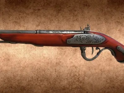 English 18th century flintlock pistol Low-poly 3D model