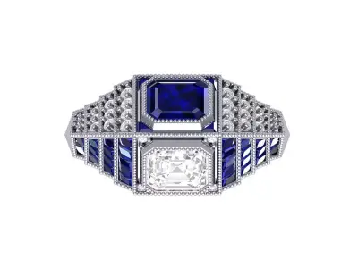 Emerald 2 Stone Art Deco Ring 3D print model