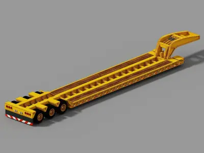 Voxel Peterbilt Truck And Lowboy Trailer Low-poly 3D model