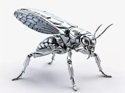 SciFi Robotic Insect Metal Wasp Low-poly 3D model