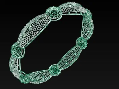 1442 Art Deco Inspired Milgrain Gold Bangle 62MM-10gm 3D print model