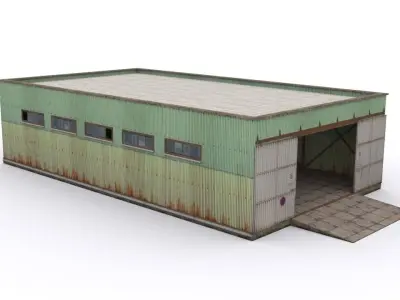 Hangar industrial building Low-poly 3D model