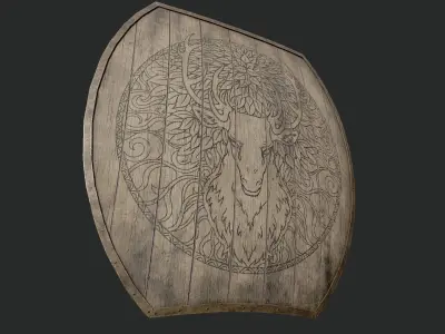 Slavic hybrid shield-painted black deer symbol Low-poly 3D model
