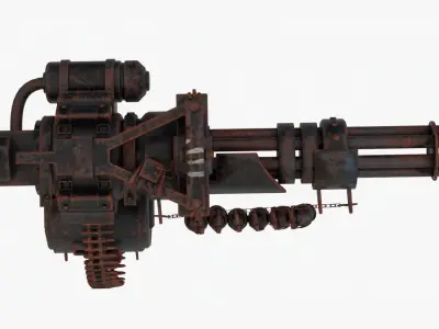 4K rusty abandoned Gatling Gun Low-poly 3D model