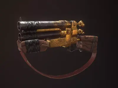 Mini Gold Shotgun - Game Ready - Low Poly PBR 3D Model Low-poly 3D model