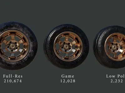 Multi-Resolution Wheel Collection Low-poly 3D model