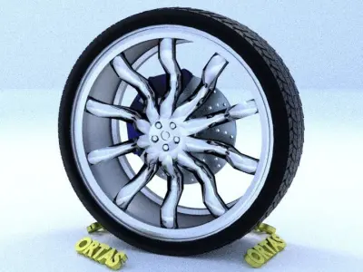 ORTAS CAR RIM 37 GAME READY RIM TIRE AND DISC 3D model