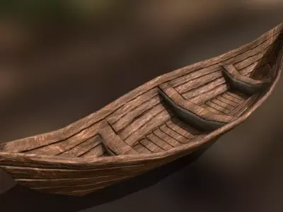 Wooden Nordic Canoe Low-poly 3D model