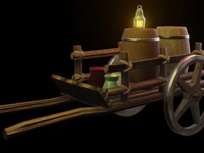 PBR Game Asset Fantasy Wagon Low-poly 3D model