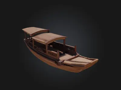 Wooden Sampan Model  Glide Through Tranquil Waters 3D model