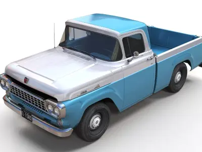 1958 American pickup truck Low-poly 3D model