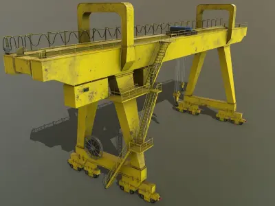 PBR Double Girder Gantry Crane V2 - Yellow Light Low-poly 3D model