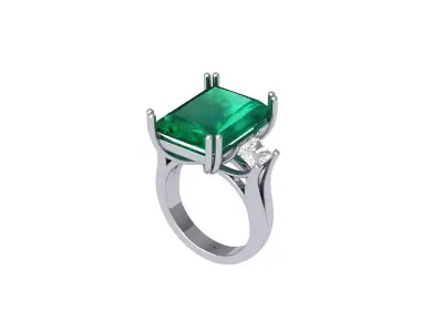 Radiant 3 Stone Art Deco Ring 3D print model