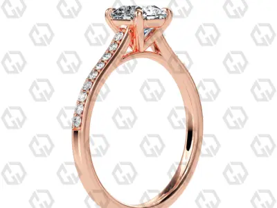 Ring 60 Radiant shape pave setting ring with gems 3D print model
