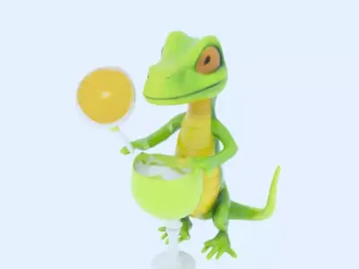 Lizard Holding Cocktail Low-poly 3D model