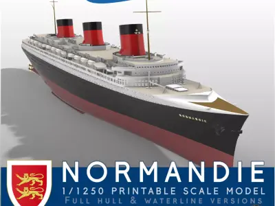 SS Normandie ocean liner printable model -full and waterline 3D print model